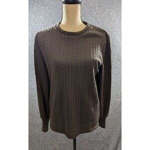 Orange Farm Brown Sweater Women's Cable Textured Knit Long Sleeve Pullover